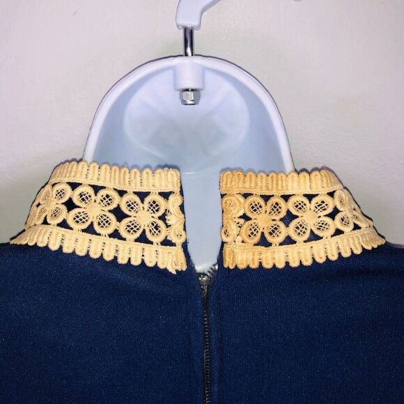 Vintage 60s Elara Knits Hostess Dress Sleeveless Maxi Size XL Blue Lace - Picture 5 of 12